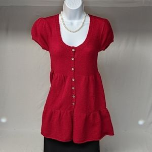 Elegant Red Button-Up Women's Top